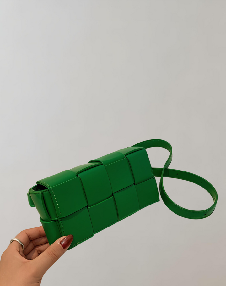 W&W Mode - Geblockte Umhängetasche Vegan Leder Damen | Geflochtene Tasche Frauen