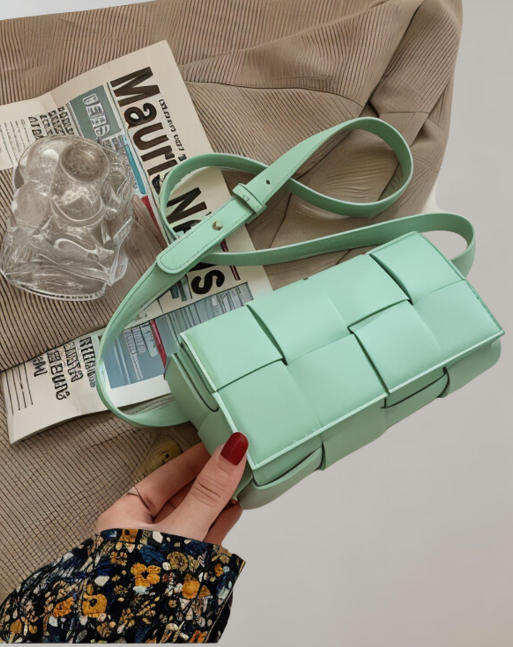 W&W Mode - Geblockte Umhängetasche Vegan Leder Damen | Geflochtene Tasche Frauen