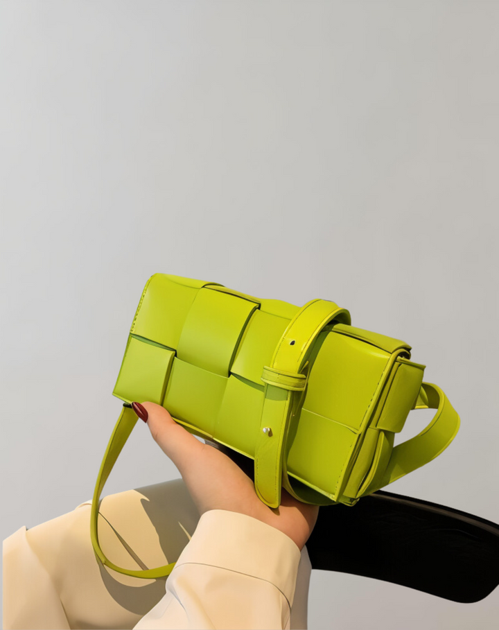 W&W Mode - Geblockte Umhängetasche Vegan Leder Damen | Geflochtene Tasche Frauen