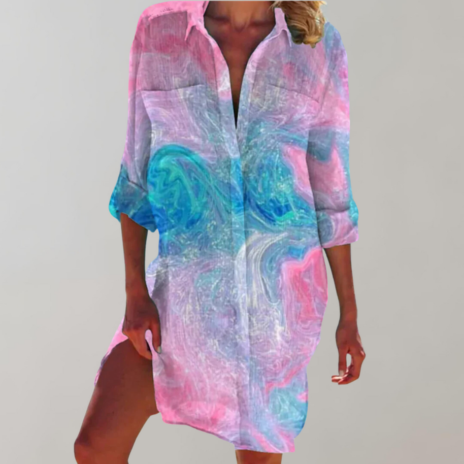 WW - Gemustertes Hemdblusenkleid | Buntes Midikleid Sommer