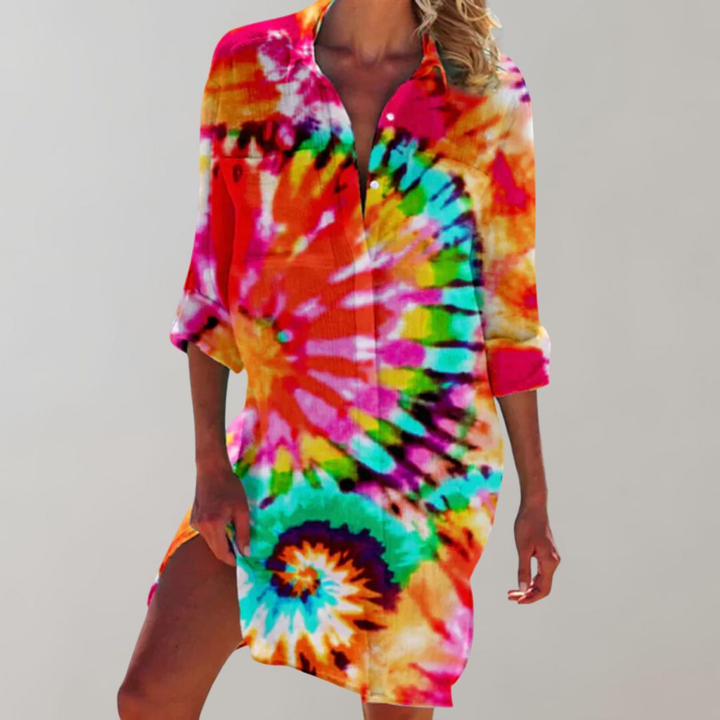 WW - Gemustertes Hemdblusenkleid | Buntes Midikleid Sommer