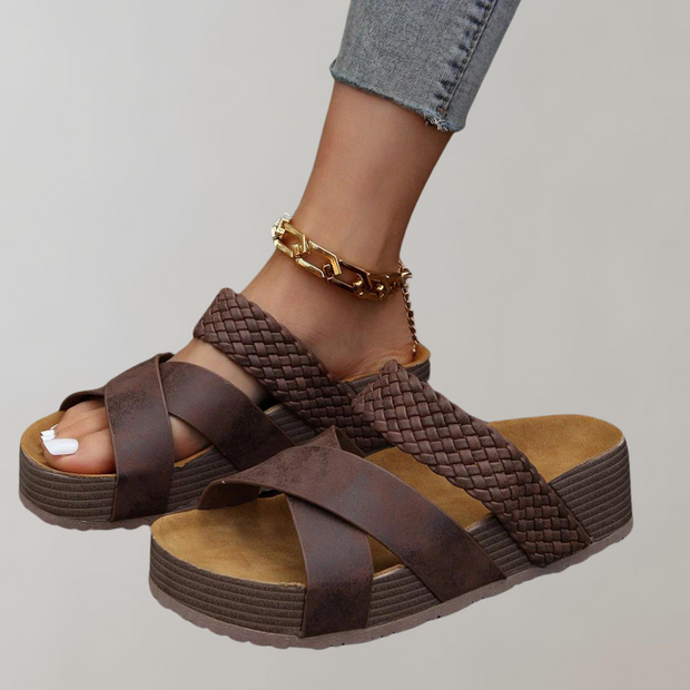 WW - Orthopädische Plateau Sandalen Damen Bequem | Sommerschuhe Damen mit 3 Riemen für mehr Komfort