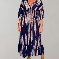 WW - Bedrucktes Maxikleid | Abendkleid für Damen | fließendes Maxikleid mit V-Ausschnitt