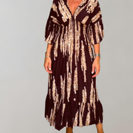 WW - Bedrucktes Maxikleid | Abendkleid für Damen | fließendes Maxikleid mit V-Ausschnitt