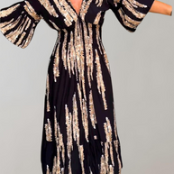 WW - Bedrucktes Maxikleid | Abendkleid für Damen | fließendes Maxikleid mit V-Ausschnitt