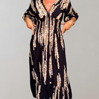 WW - Bedrucktes Maxikleid | Abendkleid für Damen | fließendes Maxikleid mit V-Ausschnitt