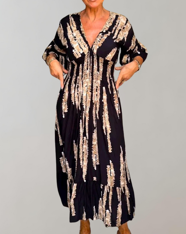 WW - Bedrucktes Maxikleid | Abendkleid für Damen | fließendes Maxikleid mit V-Ausschnitt
