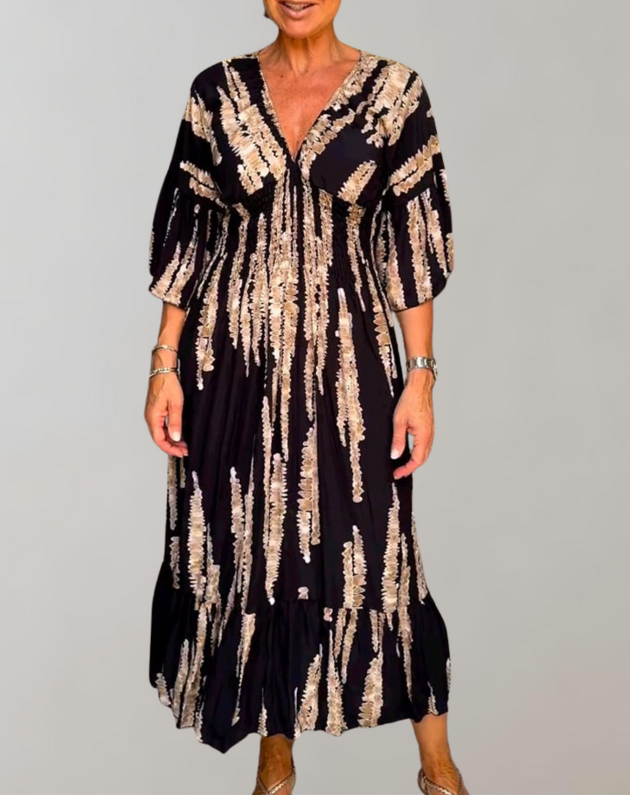 WW - Bedrucktes Maxikleid | Abendkleid für Damen | fließendes Maxikleid mit V-Ausschnitt