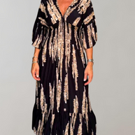 WW - Bedrucktes Maxikleid | Abendkleid für Damen | fließendes Maxikleid mit V-Ausschnitt