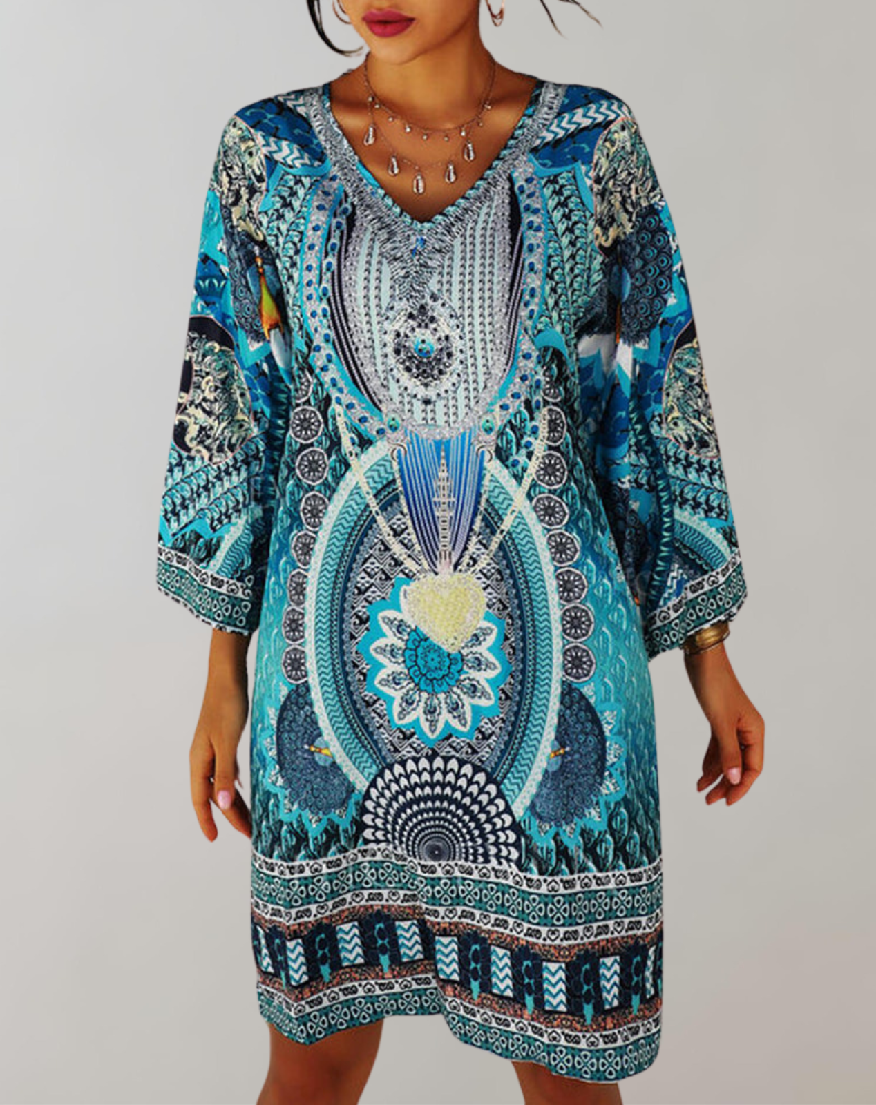 WW - böhmisches Tunika-Kleid für Damen | Mix aus Drucken und Mustern Casual Dress