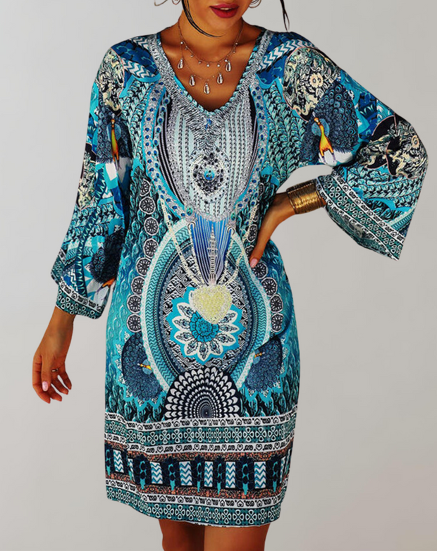 WW - böhmisches Tunika-Kleid für Damen | Mix aus Drucken und Mustern Casual Dress