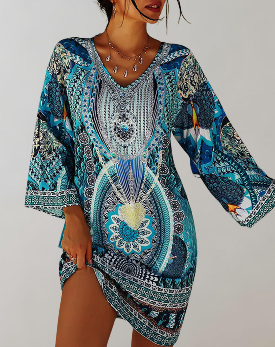 WW - böhmisches Tunika-Kleid für Damen | Mix aus Drucken und Mustern Casual Dress