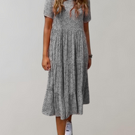 WW - Lässiges, kurzärmliges Midikleid mit Blumenmuster | fließendes Kleid für Damen