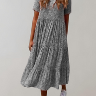 WW - Lässiges, kurzärmliges Midikleid mit Blumenmuster | fließendes Kleid für Damen
