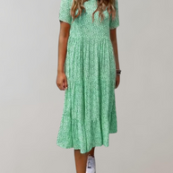 WW - Lässiges, kurzärmliges Midikleid mit Blumenmuster | fließendes Kleid für Damen