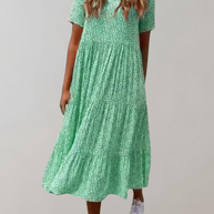 WW - Lässiges, kurzärmliges Midikleid mit Blumenmuster | fließendes Kleid für Damen