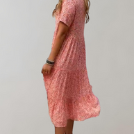 WW - Lässiges, kurzärmliges Midikleid mit Blumenmuster | fließendes Kleid für Damen