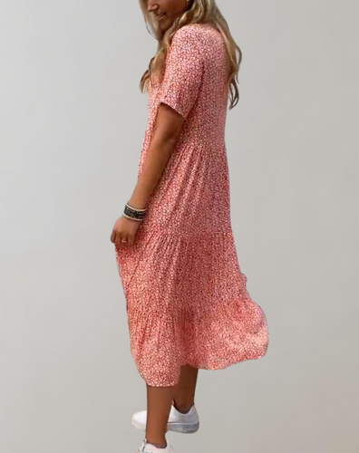 WW - Lässiges, kurzärmliges Midikleid mit Blumenmuster | fließendes Kleid für Damen