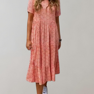 WW - Lässiges, kurzärmliges Midikleid mit Blumenmuster | fließendes Kleid für Damen