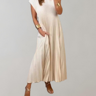 WW - Schickes langes Kleid | ärmelloses Plisseekleid für Damen