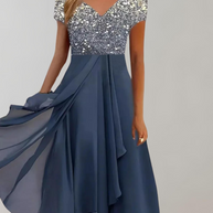 WW - Kleid mit leuchtenden Blumen | Abendkleid für Damen | Glänzendes Topkleid