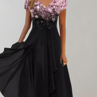WW - Kleid mit leuchtenden Blumen | Abendkleid für Damen | Glänzendes Topkleid
