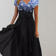 WW - Kleid mit leuchtenden Blumen | Abendkleid für Damen | Glänzendes Topkleid