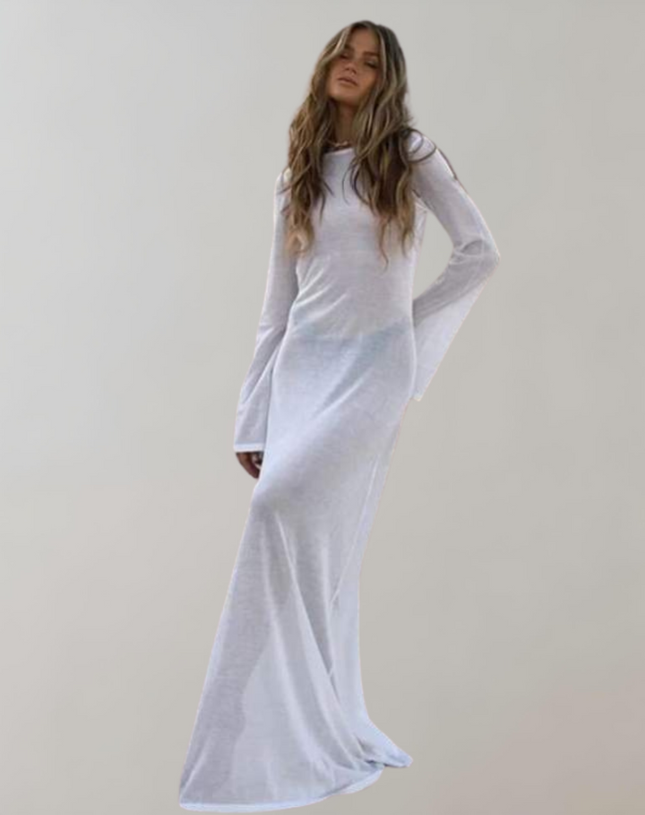 W&W Mode - Luxus Maxikleid Kleid mit langen Ärmeln Weiß | Vintage Sommerkleid | Zeitlos design