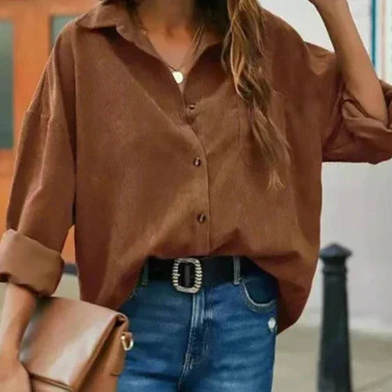 WW | Schicke Herbstcordbluse mit Knopfschluss für Frauen