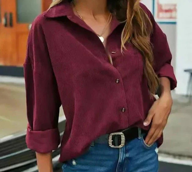 WW | Schicke Herbstcordbluse mit Knopfschluss für Frauen