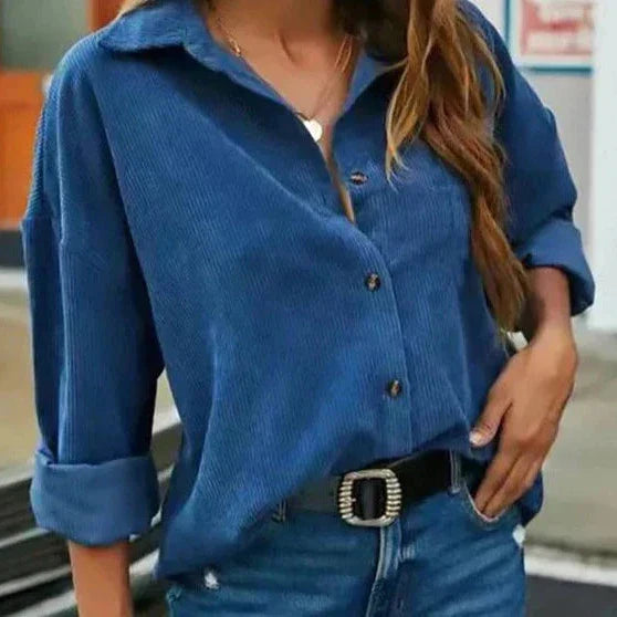WW | Schicke Herbstcordbluse mit Knopfschluss für Frauen