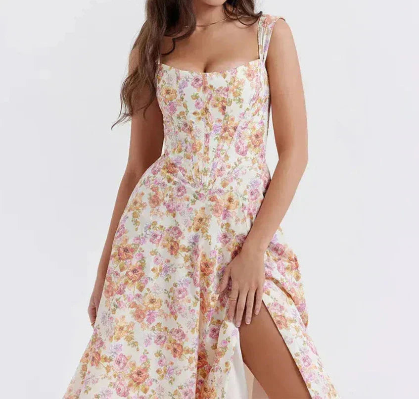 WW | Blumen Korsett Midi Kleid