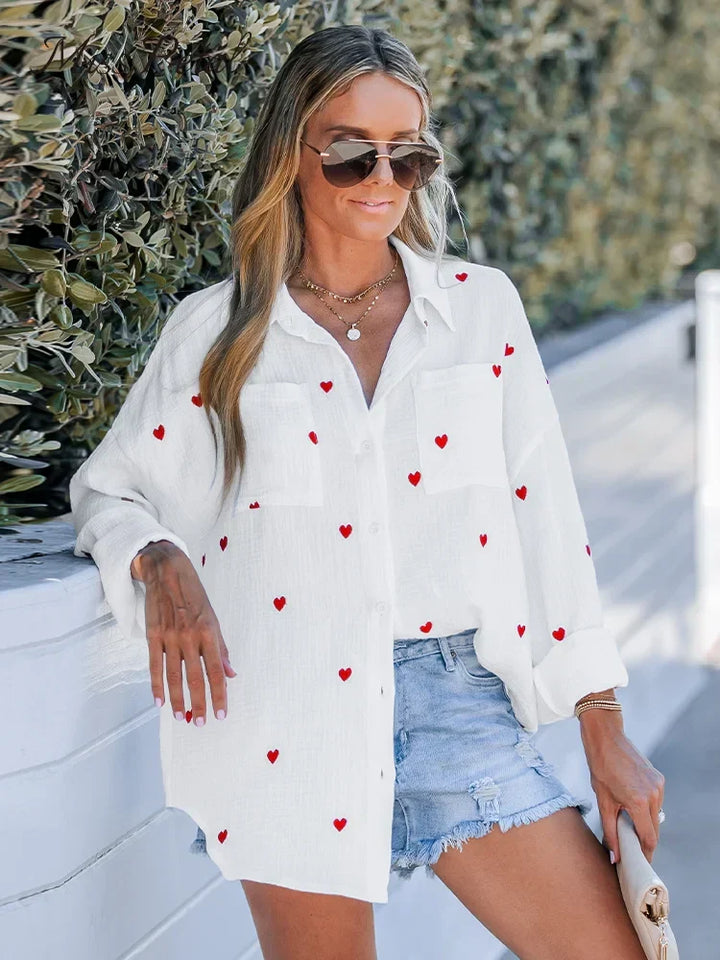 W&W Mode | Lässige Frühlingsbluse Mit Besticktem Herz Für Damen