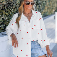 WW | Lässige Frühlingsbluse Mit Besticktem Herz Für Damen