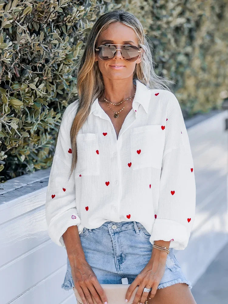 W&W Mode | Lässige Frühlingsbluse Mit Besticktem Herz Für Damen