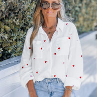 WW | Lässige Frühlingsbluse Mit Besticktem Herz Für Damen