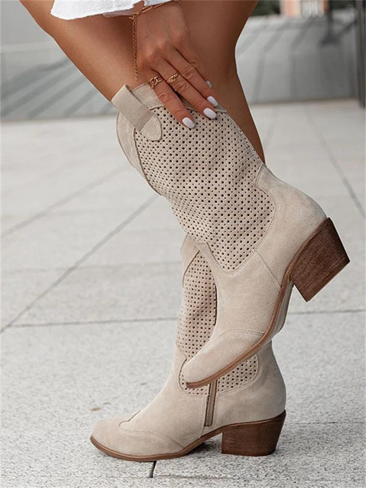 WW | Mittelhohe Wade Atmungsaktive Cowgirl Stiefel Damenstiefel