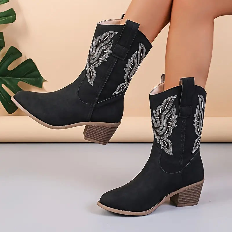 W&W Mode | Damenstiefel mit mittelhohem Schaft und Blockabsatz