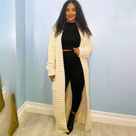 WW | Damen Strickcardigan mit Zopfmuster – Offener Oversize Mantel für Herbst & Winter