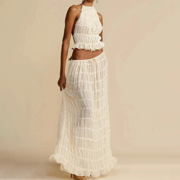 W&W Mode | Top Und Rock Set Offene Rücke Halterneck Maxi Rock Zweiteiliges Set