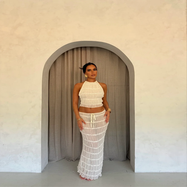 WW | Top Und Rock Set Offene Rücke Halterneck Maxi Rock Zweiteiliges Set
