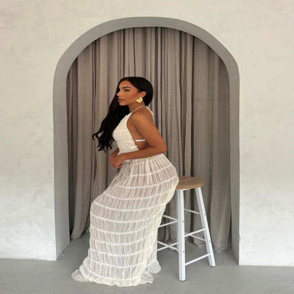 W&W Mode | Top Und Rock Set Offene Rücke Halterneck Maxi Rock Zweiteiliges Set