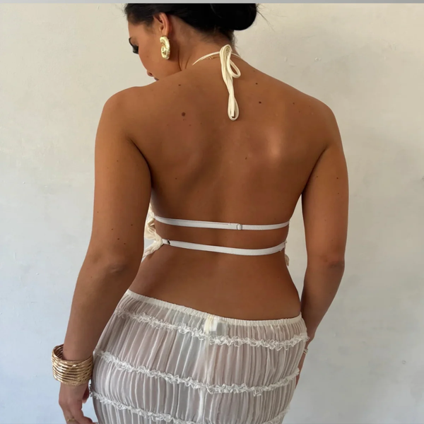 WW | Top Und Rock Set Offene Rücke Halterneck Maxi Rock Zweiteiliges Set