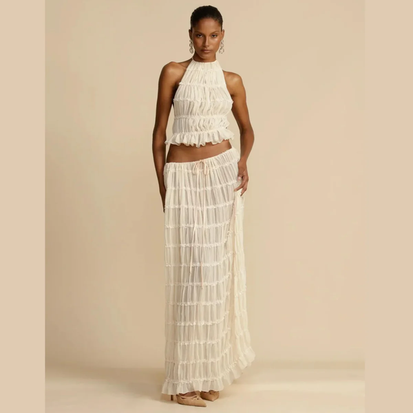 W&W Mode | Top Und Rock Set Offene Rücke Halterneck Maxi Rock Zweiteiliges Set