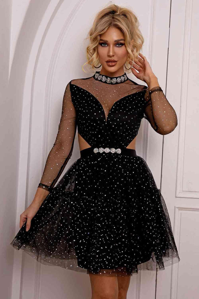 WW | Mini Kleid Cutout Mock Neck Mesh Kleid
