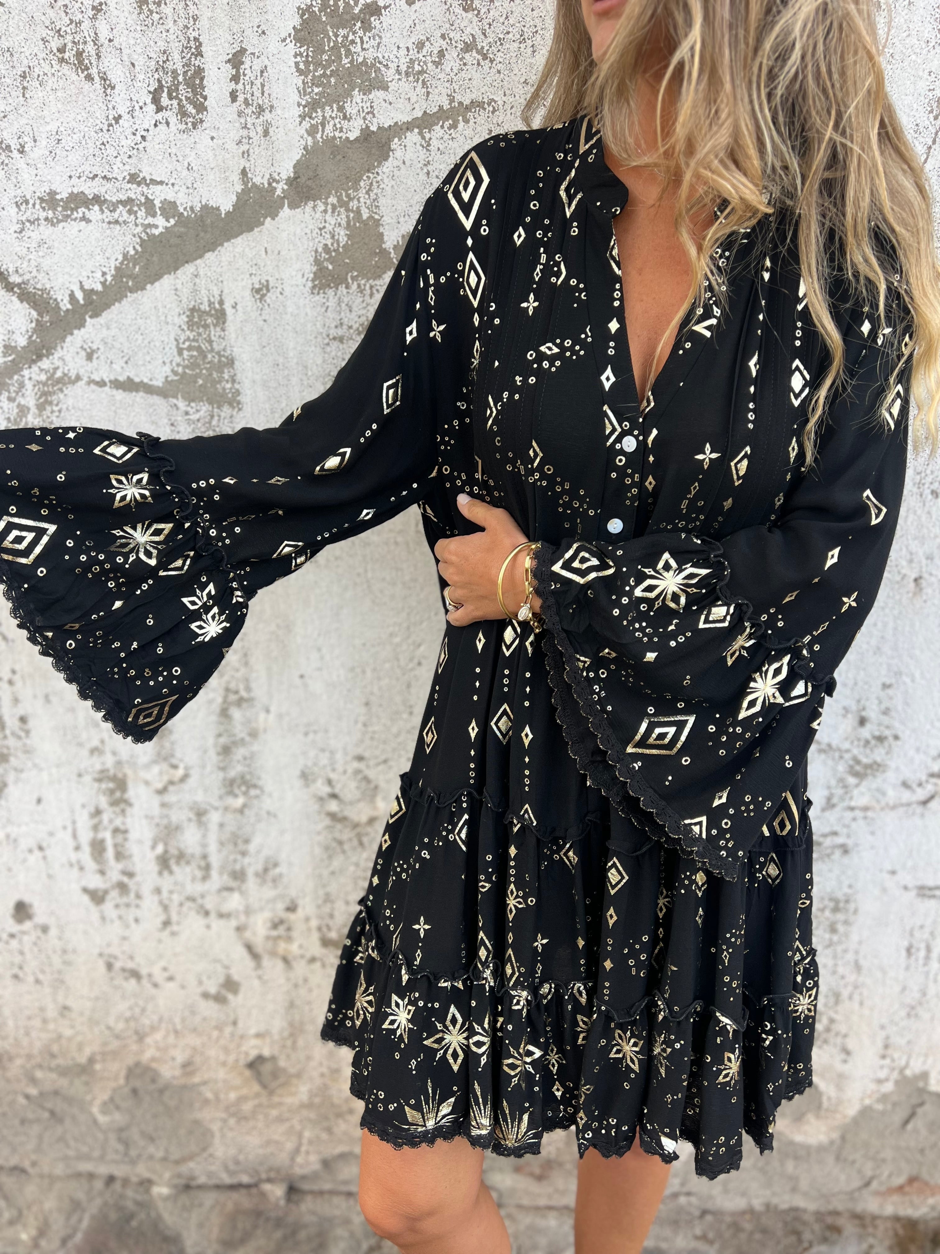 WW | Boho Metallic Hemdkleid