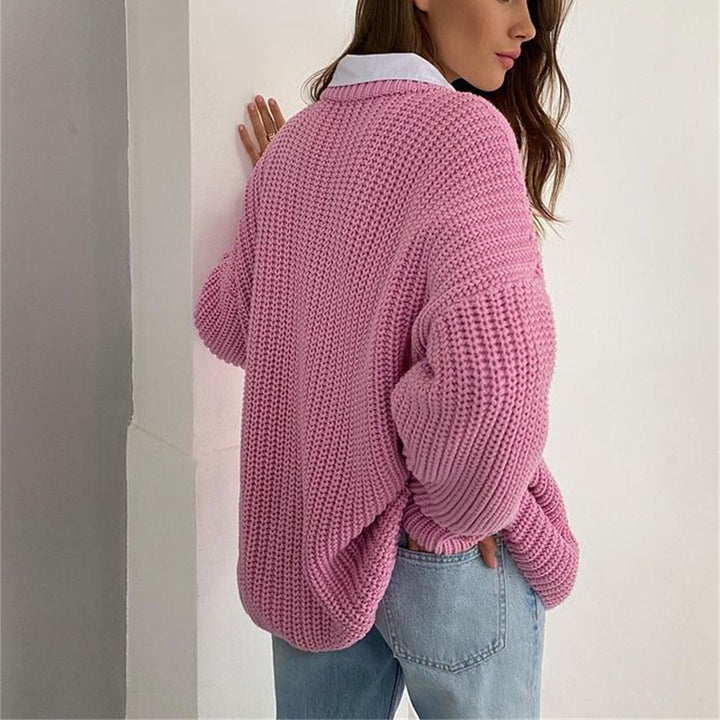 W&W Mode – Modischer Strickpullover in Uni mit Rundhalsausschnitt