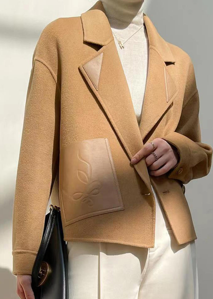 WW | Khaki Peter Pan Kragen Patchwork Wollmäntel