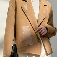 WW | Khaki Peter Pan Kragen Patchwork Wollmäntel