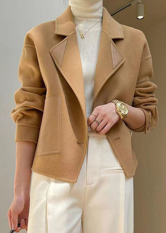 WW | Khaki Peter Pan Kragen Patchwork Wollmäntel